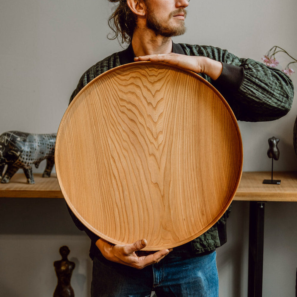 Holzschale Groß Ulme / Rüster, mit Messing Inlay im Wabi-Sabi Stil, ei