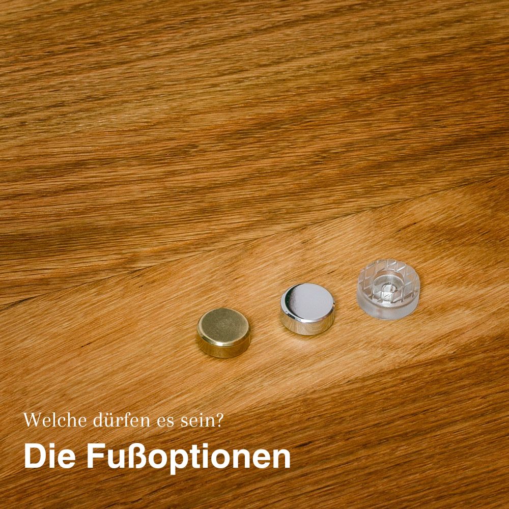 Konfigurationsoptionen der Schneidebretter Eiche, Füße für die Schneidebretter von mimikry. Messing, Messing verchromt und Gummi