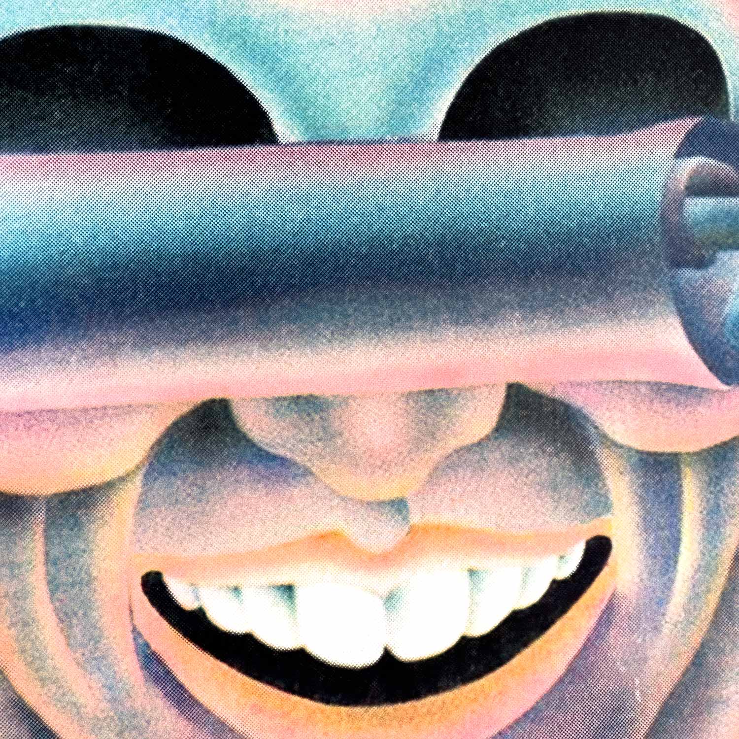 Bunte Grafik mit abstrakten Formen auf schwarzem Hintergrund - frühere Veranstaltungsreihe "Futuro Grande" . Mjut , Tamara Sievert.