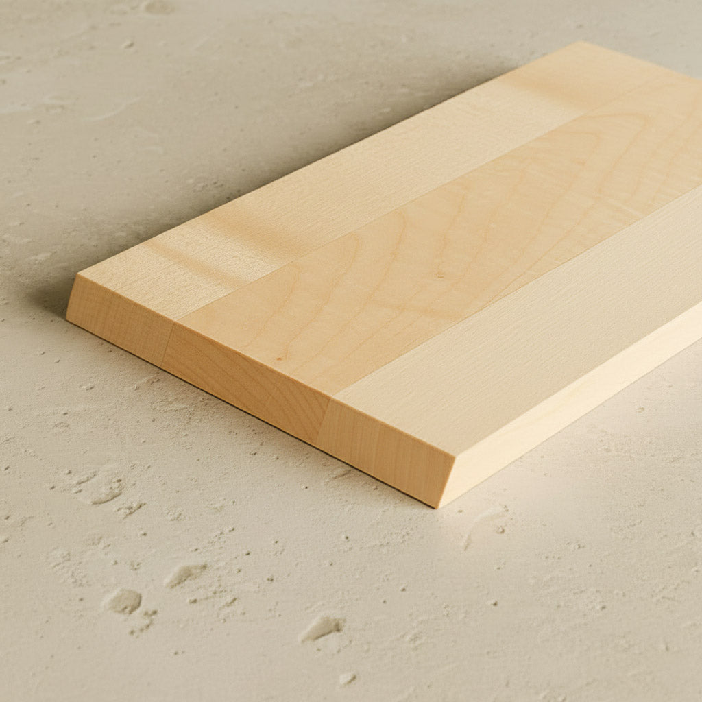 Kleines Massivholz Schneidebrett Ahorn Alba auf beigem Steinboden 05