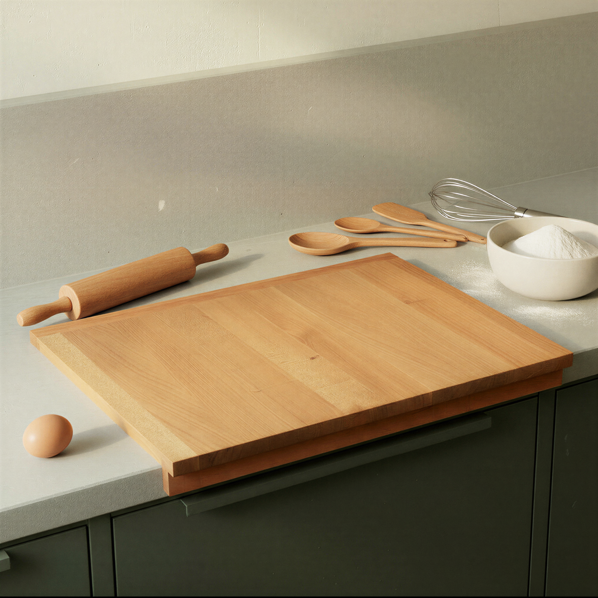 Backbrett mit doppeltem Anschlag aus Kirsche und Elsbeere mit traditioneller Gratverbindung mit lebensmittelechtem Leinölfinish 55 x 45 cm